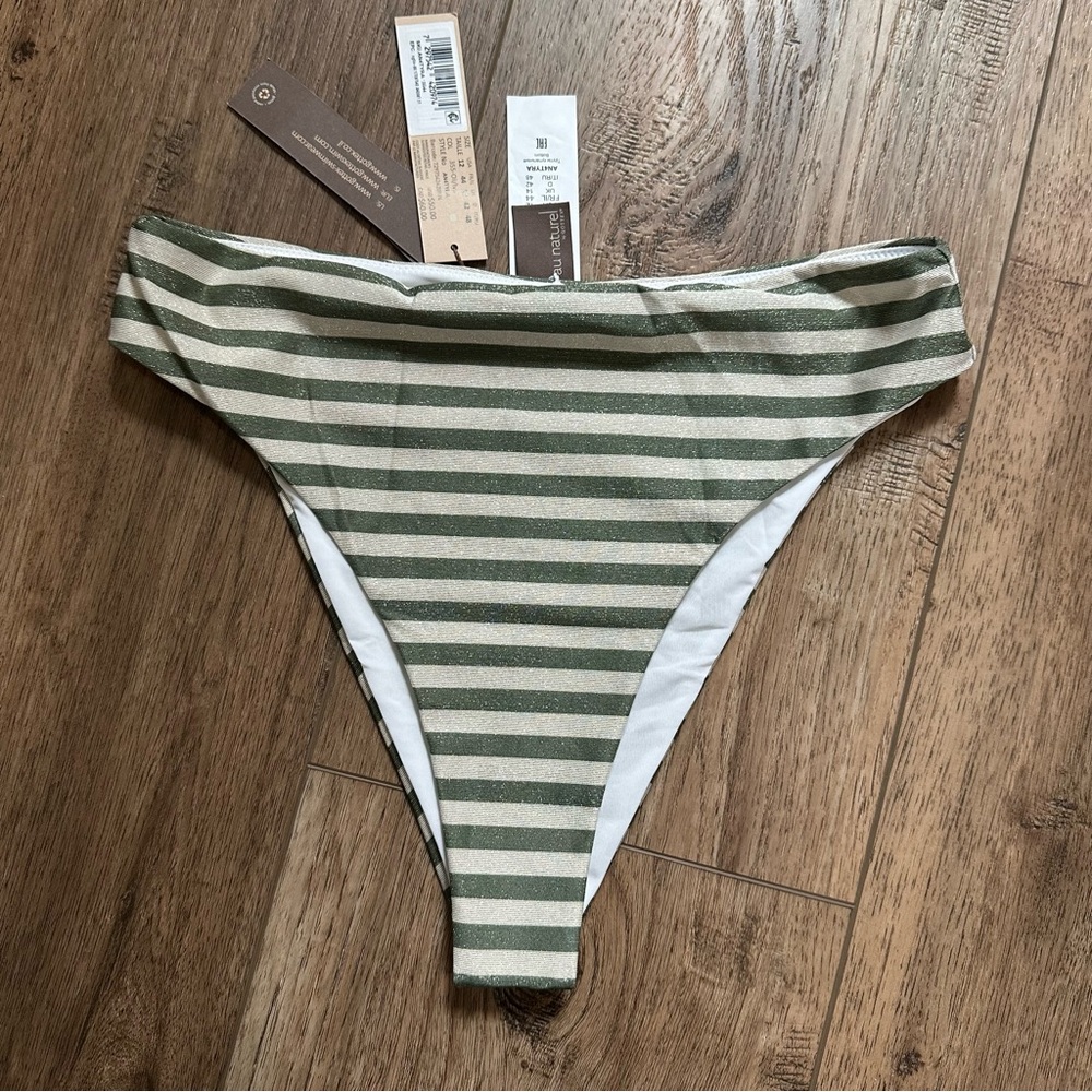 NWT! Au Naturel by Gottex Bikini Bottoms, Olive Green & Cream, Shimmer, Size 12